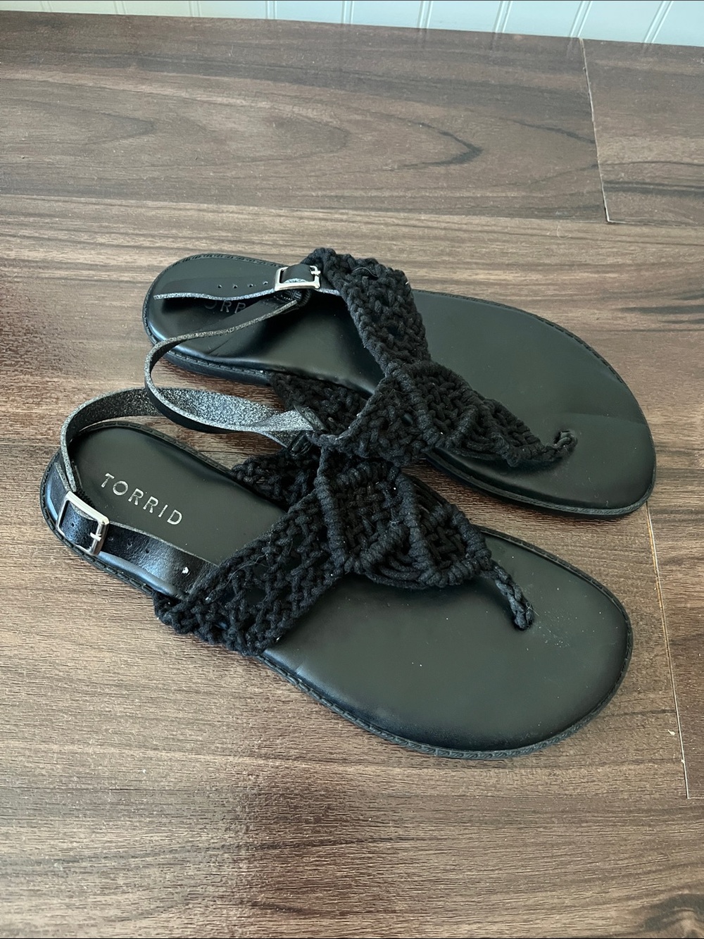 torrid Black Braided Thong Slingback Sandals